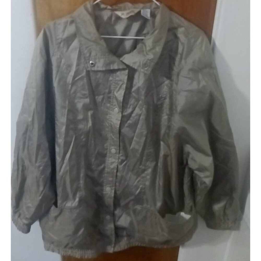 Haband Womens Windbreaker Rain Jacket XL Tan Snap Up Lined